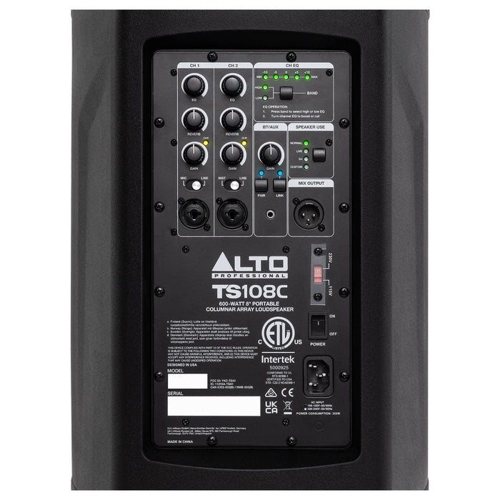 Alto TS108C 600-Watt Portable Powered Column Array Loudspeaker with 3CH Digital Mixer and Bluetooth