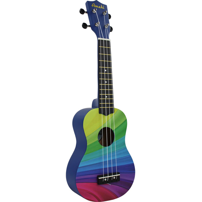 Amahi DDUK10 Soprano Ukulele w/ Bag, Wavy Rainbow