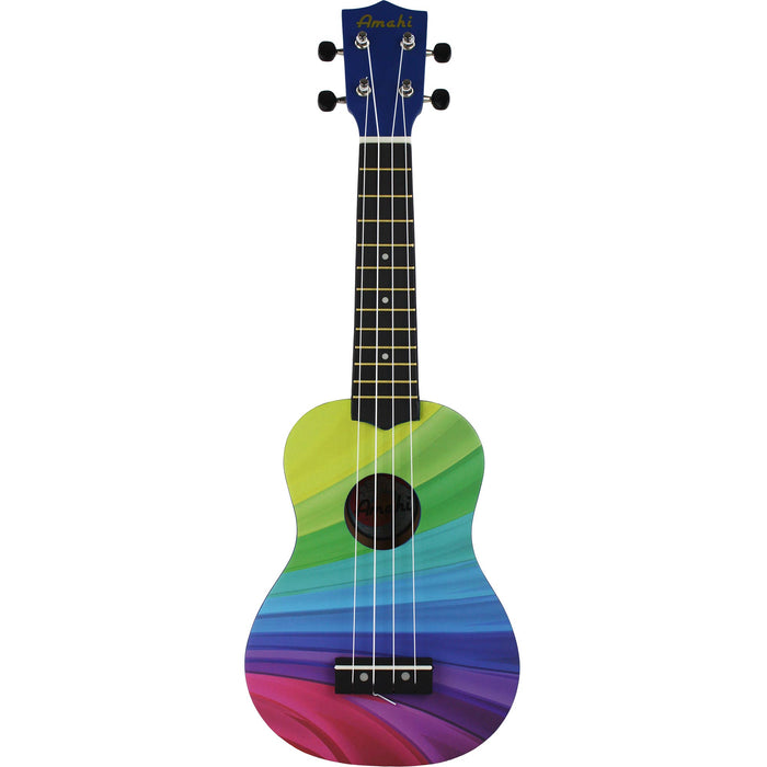 Amahi DDUK10 Soprano Ukulele w/ Bag, Wavy Rainbow