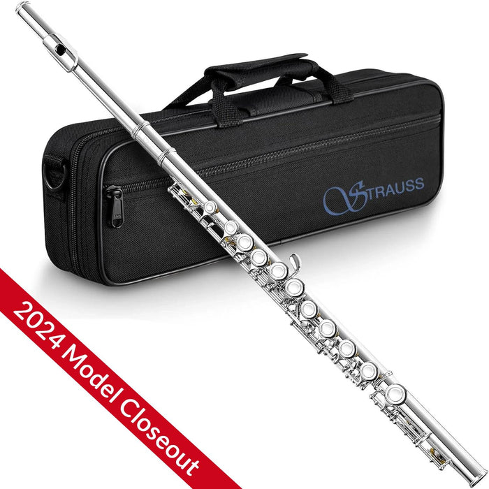 CLOSEOUT 2024 Model Strauss 6300 Student Flute Outfit, Key of C, Nickel Plated