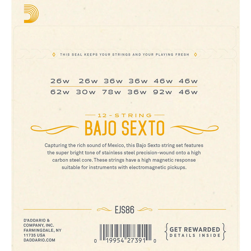 D'Addario EJS86 Stainless Steel Bajo Sexto String Set