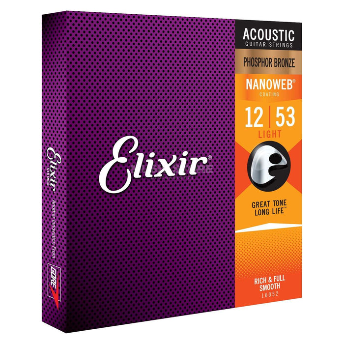 Elixir 16052 Nanoweb PB Acoustic Guitar String Set, Light .012-.053