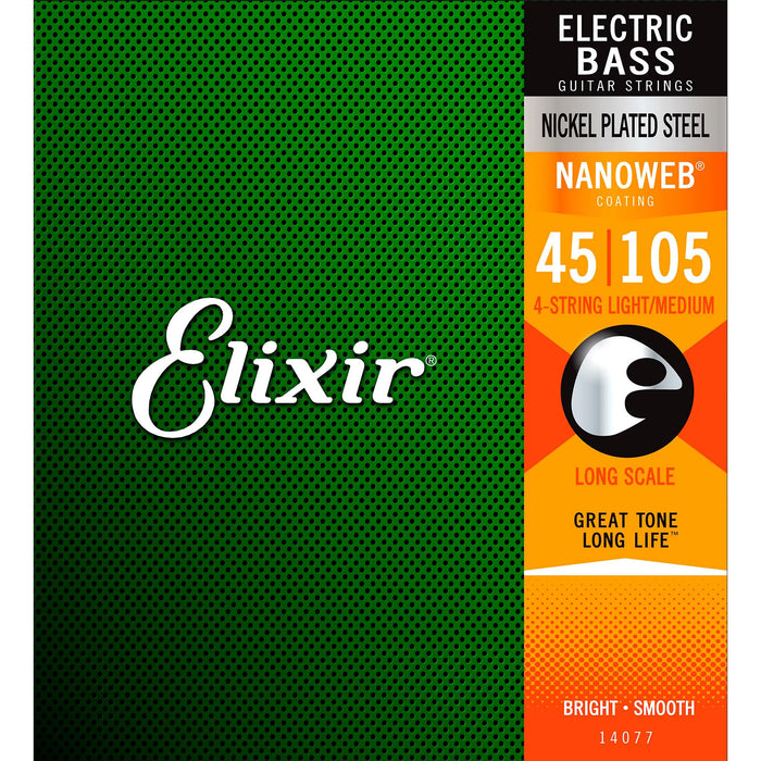 Elixir Nickel-Plated Steel 4-String Bass Strings with NANOWEB Coating, Long Scale, Light (.045-.105)