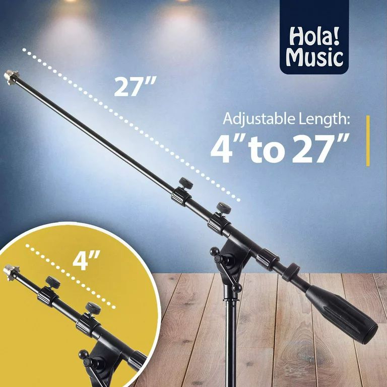 Hola! Music HPS-101TB Professional Tripod Microphone Mic Stand with Telescopic Boom, Pack of 2, Black