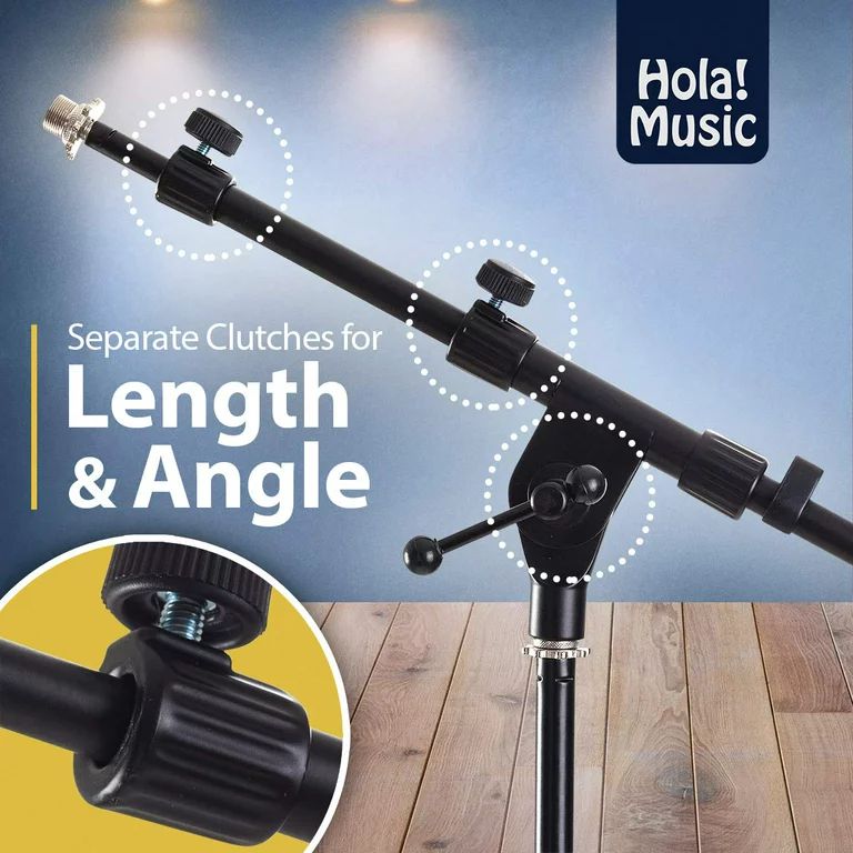 Hola! Music HPS-101TB Professional Tripod Microphone Mic Stand with Telescopic Boom, Pack of 2, Black