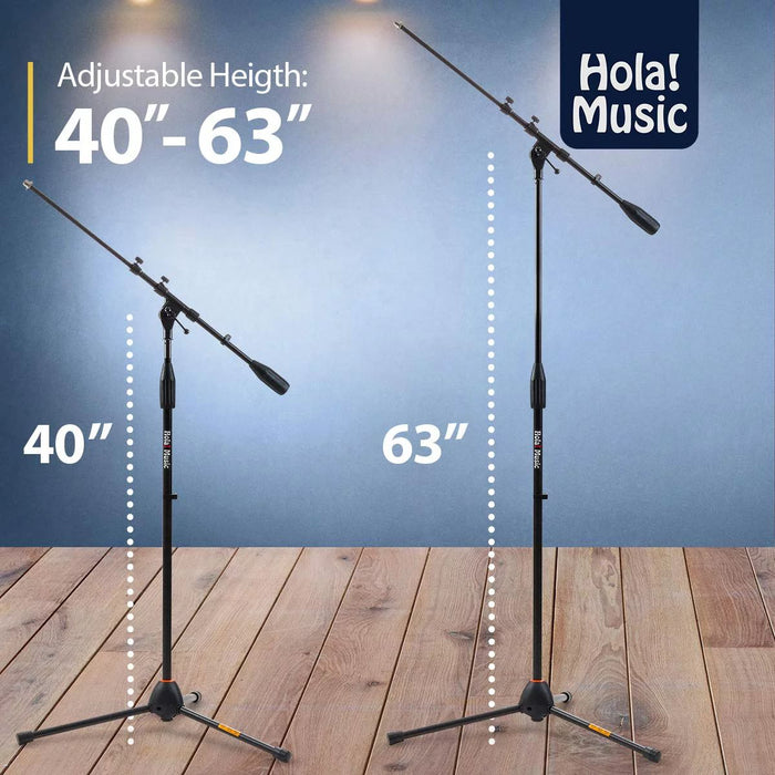 Hola! Music HPS-101TB Professional Tripod Microphone Mic Stand with Telescopic Boom, Pack of 2, Black
