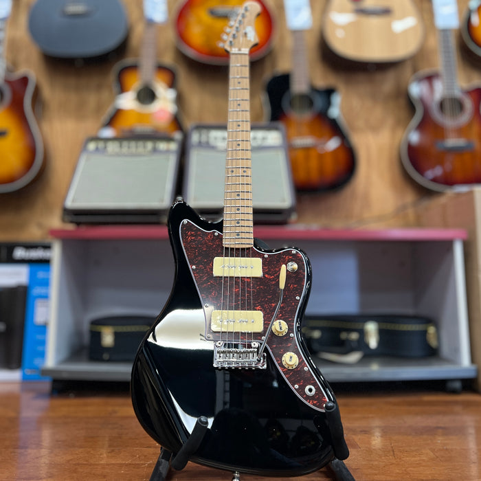 JET Guitars JJ-300 P90 BK Jaguar-style Electric Guitar, Black, Roasted Maple Neck