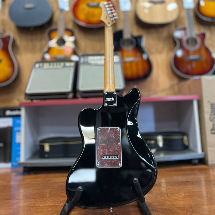 JET Guitars JJ-300 P90 BK Jaguar-style Electric Guitar, Black, Roasted Maple Neck