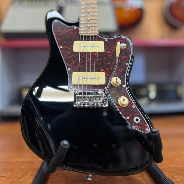 JET Guitars JJ-300 P90 BK Jaguar-style Electric Guitar, Black, Roasted Maple Neck