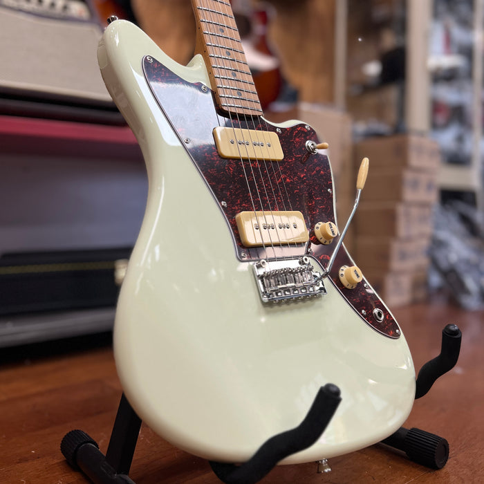 JET Guitars JJ-300 P90 OW Jaguar-style Electric Guitar, Olympic White, Roasted Maple Neck