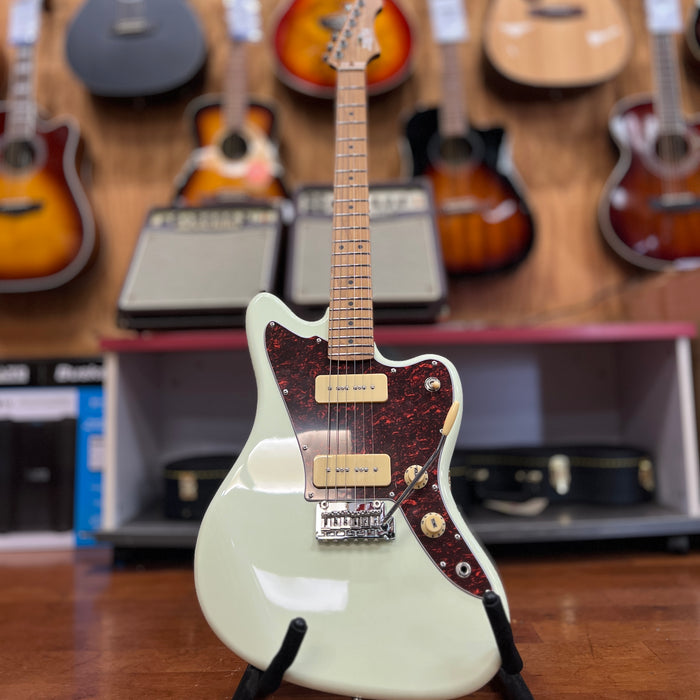 JET Guitars JJ-300 P90 OW Jaguar-style Electric Guitar, Olympic White, Roasted Maple Neck