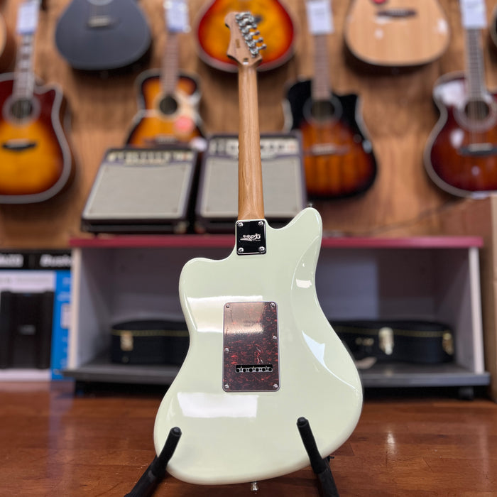 JET Guitars JJ-300 P90 OW Jaguar-style Electric Guitar, Olympic White, Roasted Maple Neck