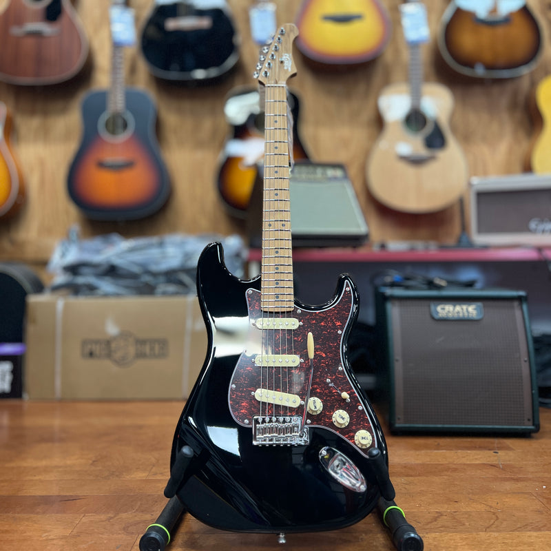JET Guitars JS-300 BK Solidbody Strat-style Electric Guitar - Black, Roasted Maple Neck