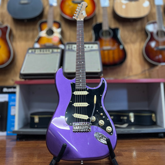 JET Guitars JS-300 PLM R Stratocaster-style Electric Guitar, Plum, Roasted Maple Neck