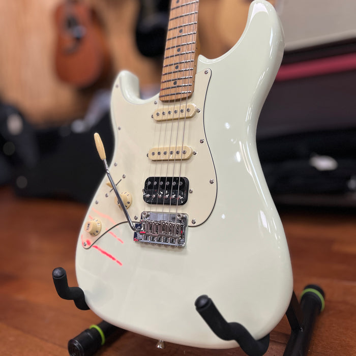 JET Guitars JS-400 OW LH Solidbody Strat-Style Guitar - Left Handed Olympic White HSS, Roasted Maple Neck