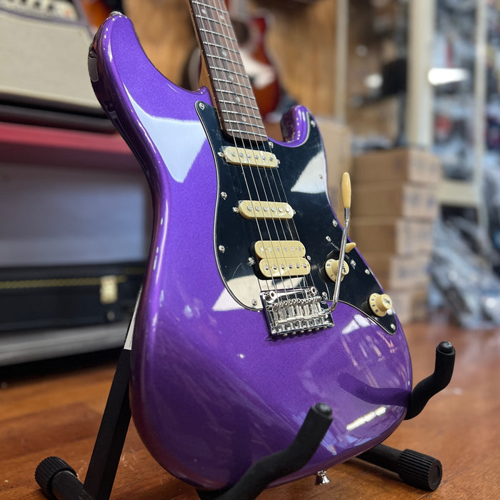 JET Guitars JS-400 PLM R Stratocaster-style Electric Guitar, Plum, Roasted Maple Neck