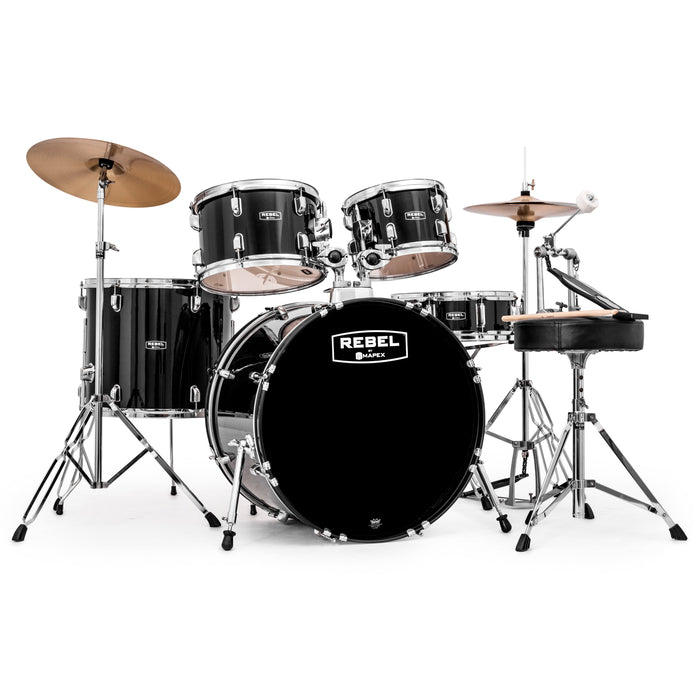 Mapex RB5294FTCDK Rebel 5-Piece Drum Set with Hardware, Cymbals and 22" Bass Drum - Black
