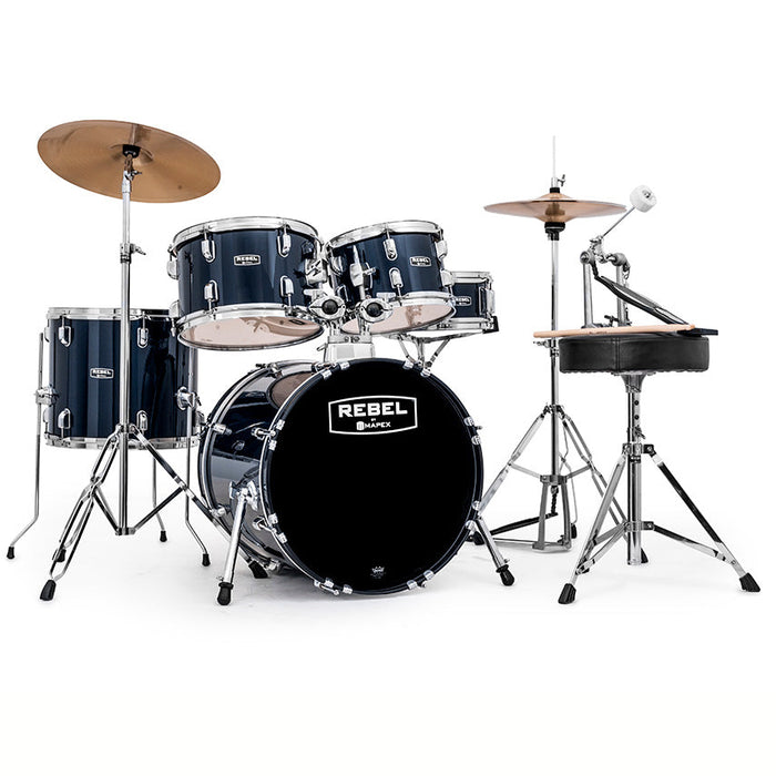 Mapex Rebel, 18" Bass Drum,  5-Piece Drum Set with Hardware and Cymbals, Royal Blue