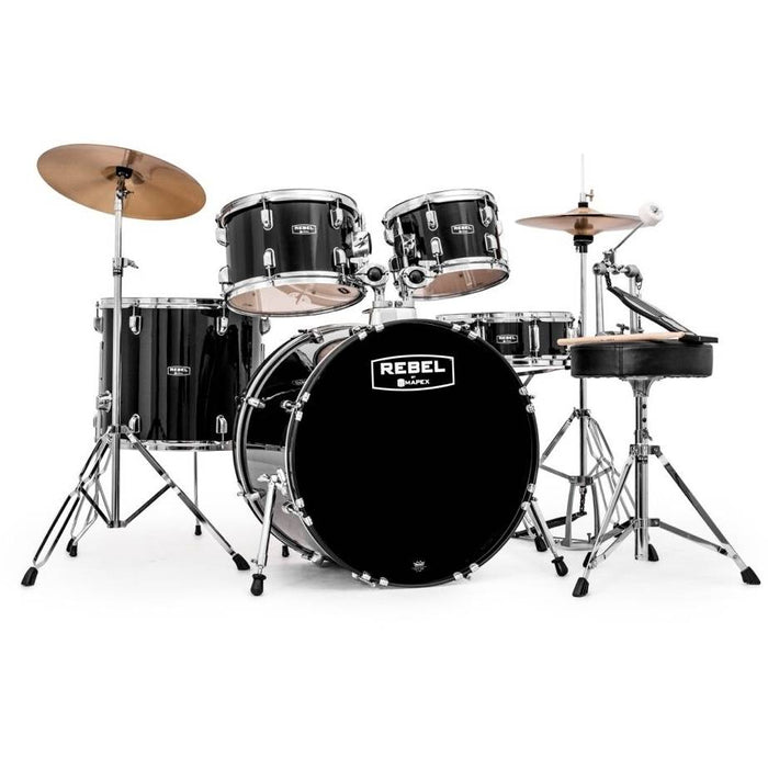 Mapex Rebel, 20" Bass Drum, 5-Piece Drum Set with Hardware and Cymbals, Black