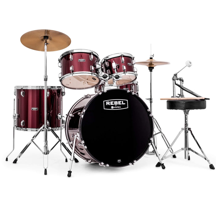 MAPEX RB5294FTCDR Rebel 5-Piece Drum Set with Hardware and Cymbals, Dark Red-Dirt Cheep