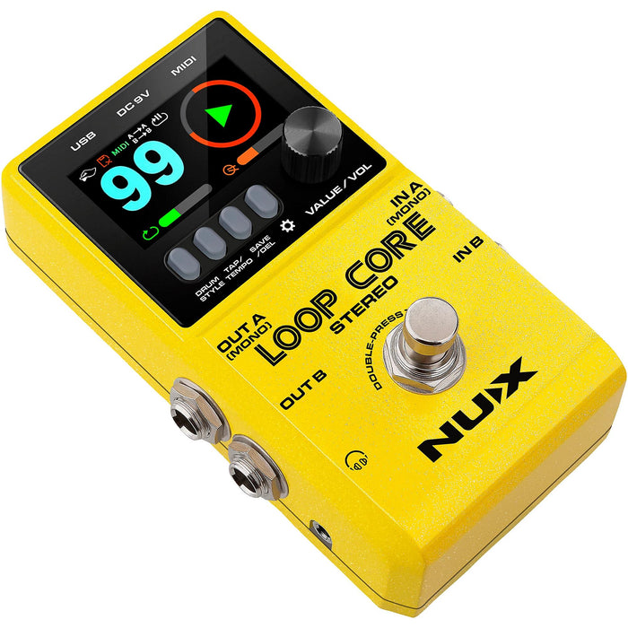 NUX Loop Core Stereo Looper with MIDI and Drum Patterns Effects Pedal, Yellow