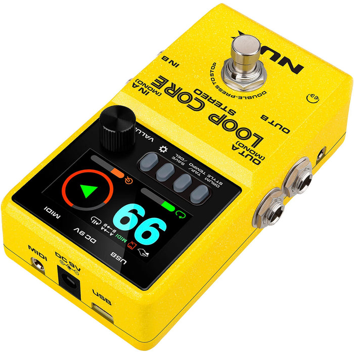 NUX Loop Core Stereo Looper with MIDI and Drum Patterns Effects Pedal, Yellow