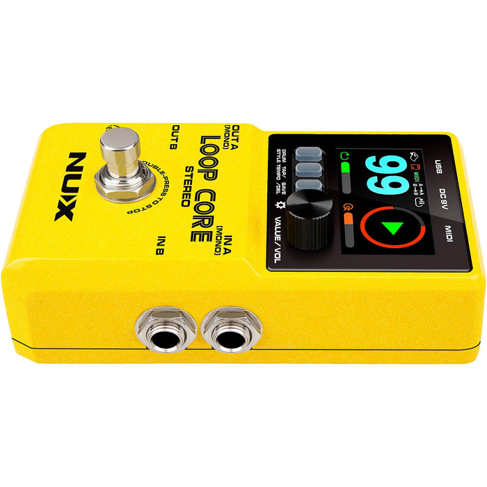 NUX Loop Core Stereo Looper with MIDI and Drum Patterns Effects Pedal, Yellow