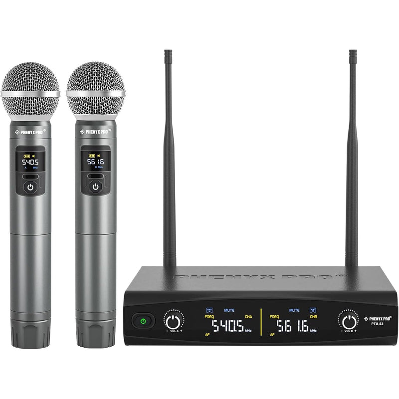 Phenyx Pro PTU-52-2H Dual Wireless Microphone System w/ Frequency Hopping (500-590 MHz)
