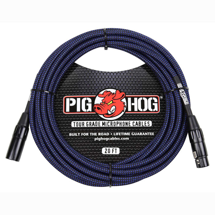 Pig Hog PHM20BBL Blue & Black Woven Mic Cable, 20ft XLR