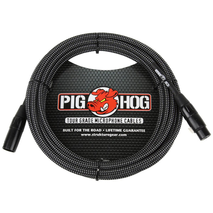Pig Hog PHM20BKW Black and White Woven XLR Microphone Cable, 20 Feet