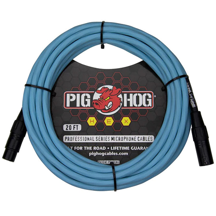 Pig Hog PHMH20DB HEX Series 20 Foot Microphone Cable, Daphne Blue