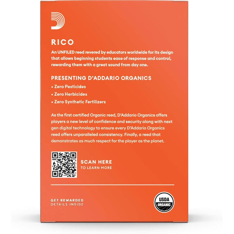 Rico Organic Alto Saxophone Reeds, Strength 2.5, Pack of 10