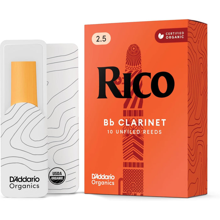 Rico Organic Bb Clarinet Reeds, Strength 2.5, Pack of 10