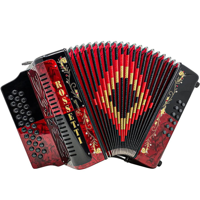 Rossetti 31 Button Accordion 12 Bass F-Bb-Eb, Red and Black