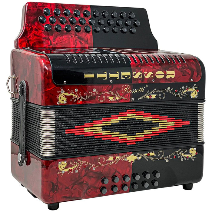 Rossetti 31 Button Accordion 12 Bass F-Bb-Eb, Red and Black