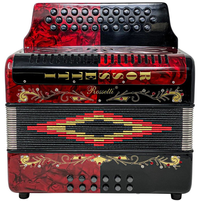 Rossetti 31 Button Accordion 12 Bass F-Bb-Eb, Red and Black