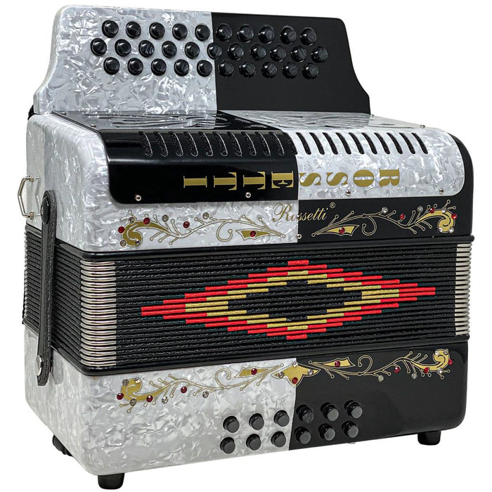 Rossetti 31 Button Accordion 12 Bass GCF, White and Black