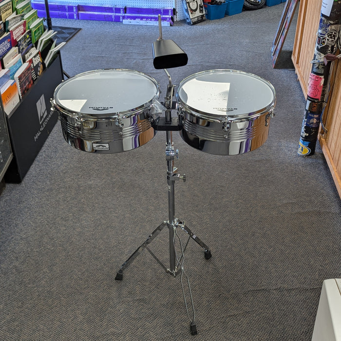 Stadium Timbales Set with Stand and Cowbell, 13" and 14"