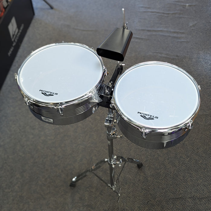 Stadium Timbales Set with Stand and Cowbell, 13" and 14"