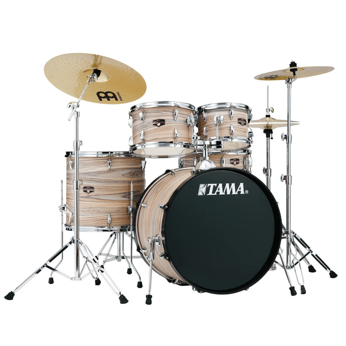 Tama Imperialstar IE50C 5-piece Complete Drum Set with Snare Drum and Meinl Cymbals - Natural Zebrawood Wrap