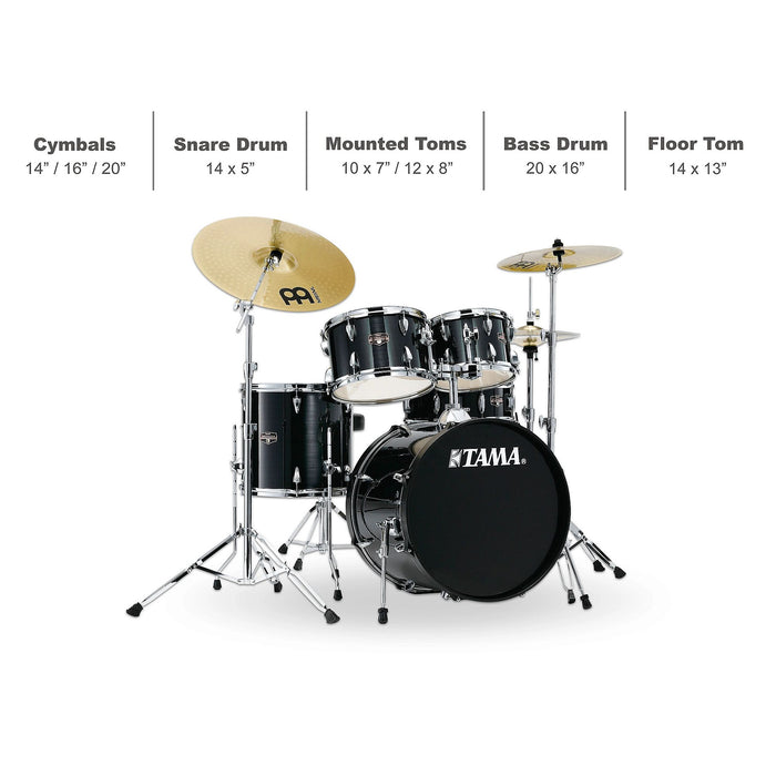 Tama Imperialstar IE52C 5-piece Complete Drum Set with Snare Drum and Meinl Cymbals - Hairline Black