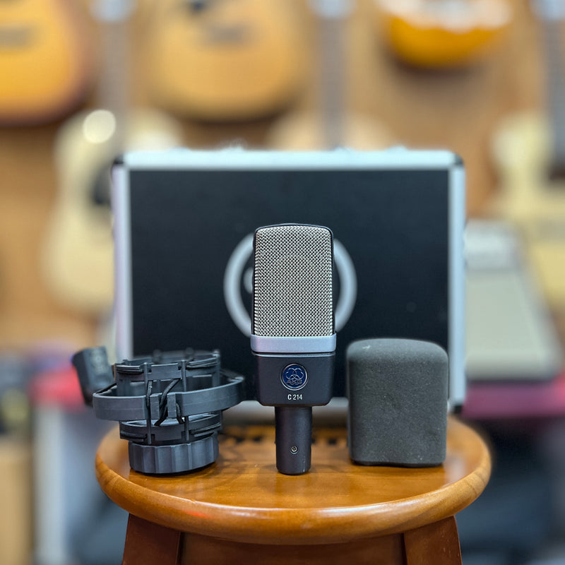 USED AKG C214 Large Diaphragm Condenser Microphone W/Case and Shkmt