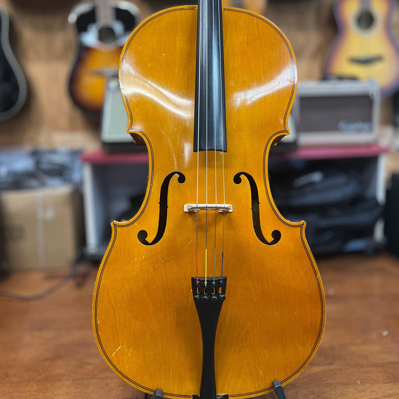 USED AS - IS Glaesel 4/4 Cello Outfit W/ Leather Bag & Bow