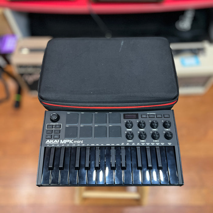 USED Akai MPK Mini 25-key MIDI Controller, Black w/ Hard Zipper Case