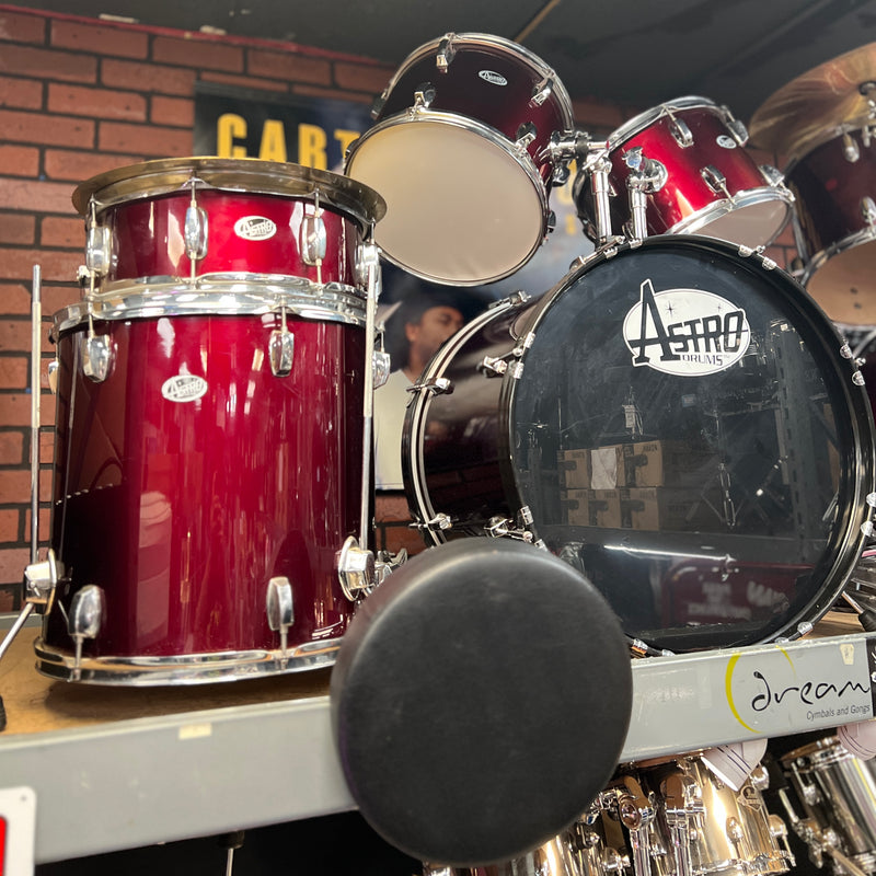 USED Astro 5-Piece Acoustic Drum Set, Red