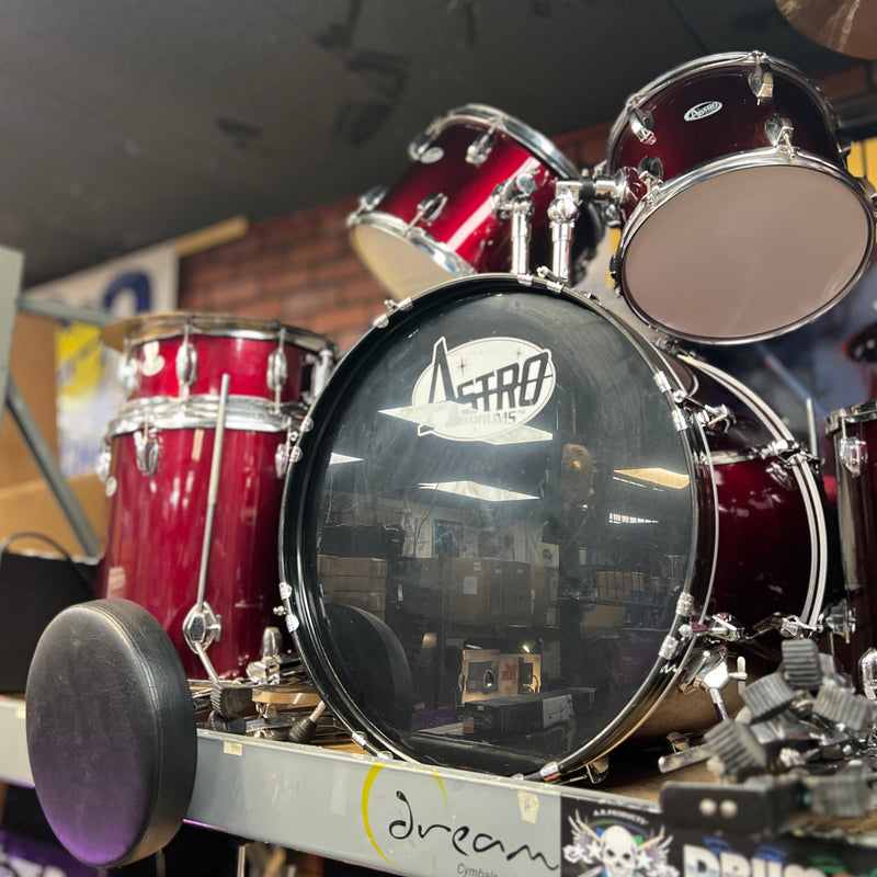 USED Astro 5-Piece Acoustic Drum Set, Red