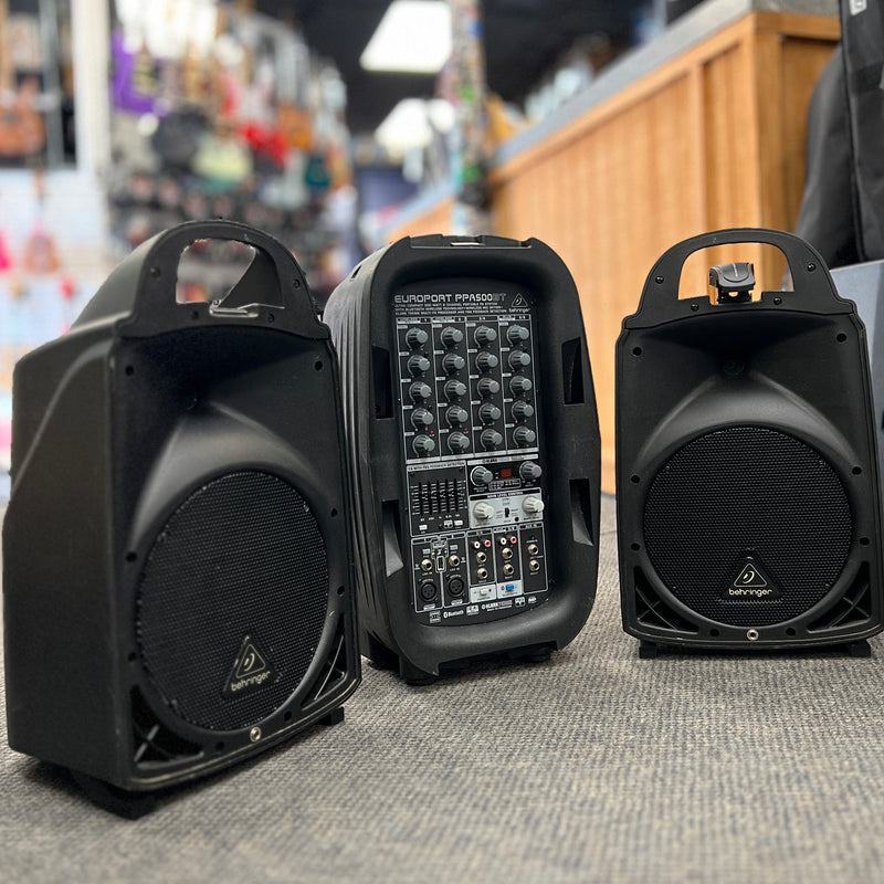 USED Behringer Europort PPA500BT PA System w/ Stands
