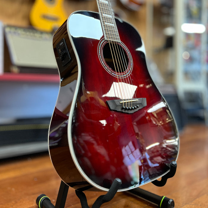 USED D'Angelico Premier Lexington Dreadnaught Acoustic-Electric Guitar, Trans Black Cherry Burst