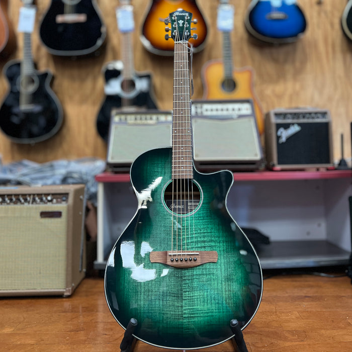 USED Ibanez AEG70 Flamed Maple Top Grand Concert Acoustic-Electric Guitar Emerald Burl