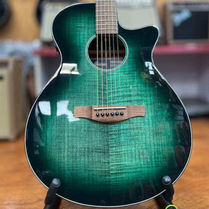 USED Ibanez AEG70 Flamed Maple Top Grand Concert Acoustic-Electric Guitar Emerald Burl
